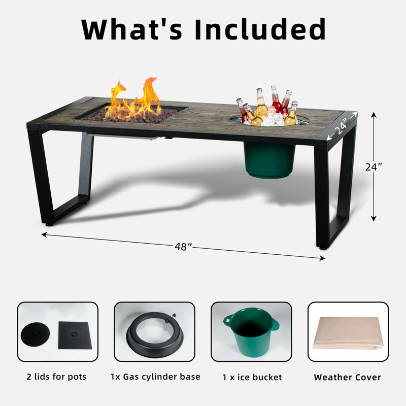 Foyer d'extérieur de table au propane 2-en-1 avec seau à glace