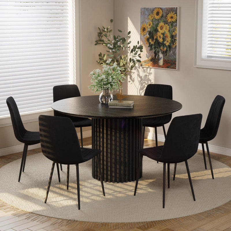 Ensemble de table de salle à manger, Noir, Noir, 7