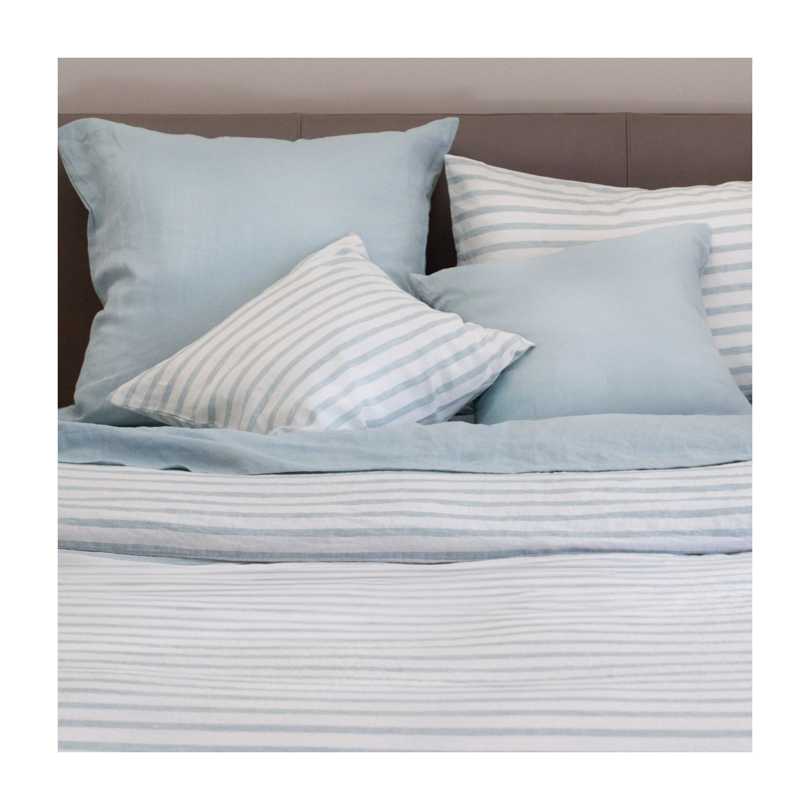 100% French Linen Pillow Sham, Square 20", Cream & Wave Stripe, Pillow Cover Only - No Insert