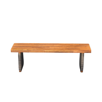 Outdoor Acacia Wood Bench(Set of 2),Teak Finish Wicker