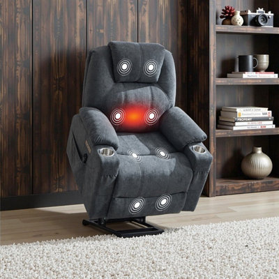 Polyester Power Lift Recliner Chair With 8-Point Vibration Massage, Lumbar Heating, And Usb Ports
