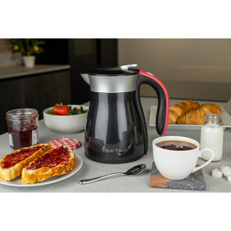 Vacuum Insulated Electric Kettles Vacuum Insulated Eco Friendly Easy Pour Kettle 1.5, 1.2, 1.7 Litre, Black, 1.59 Quarts