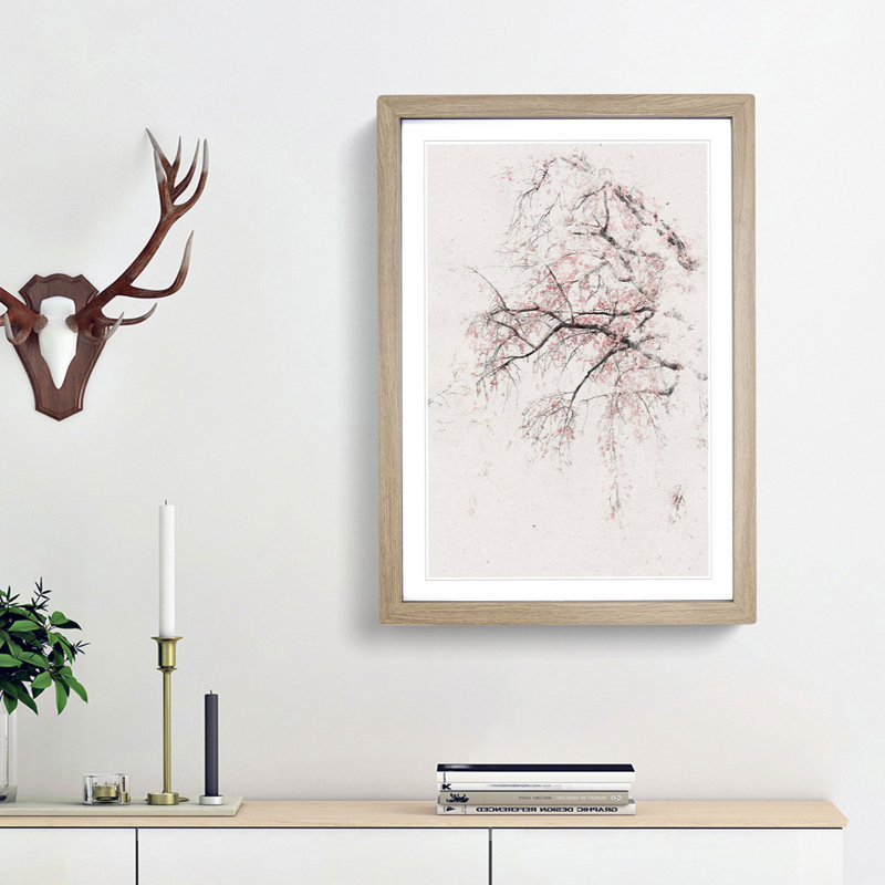 A Pink Cherry Blossom Tree - Picture Frame Painting Print, Oak Framed, 87cm H x 62cm W x 2cm D