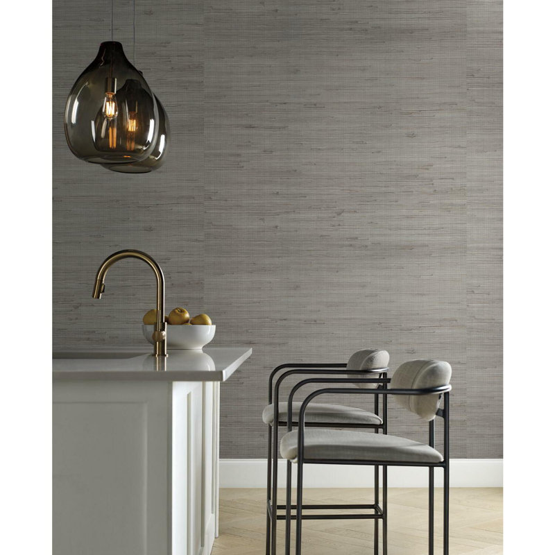 Grass Cloth Metallic Wallpaper Roll, Silver/Blue