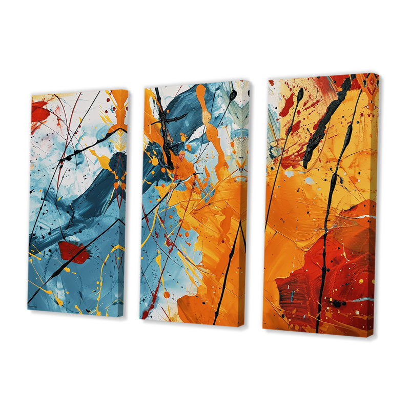 Splash Colorful Paint Retro Grunge - Abstract Wall Art Living Room Set, 32" H x 48" W x 1" D, Wrapped Canvas