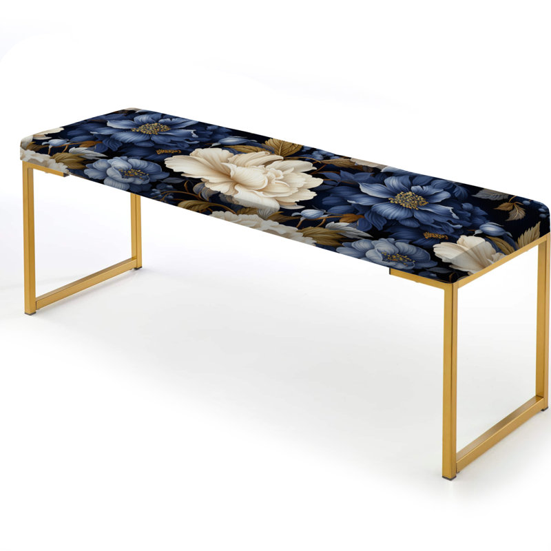 Banc rembourré or, Motif victorien cobalt feuillage