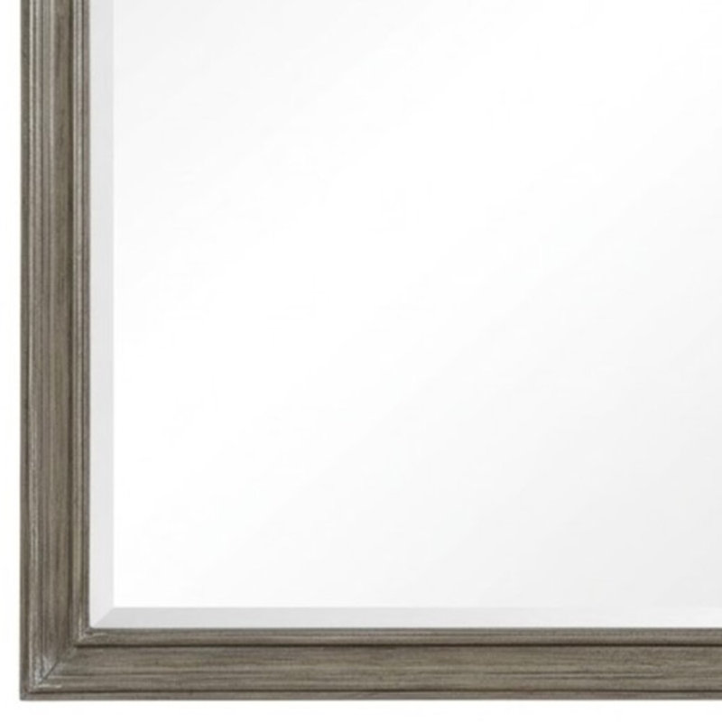 Miroir Perséphone rustique aux tons naturels, 122 cm (L) x 110 cm (H), style classique, encadré de bois et à arc.