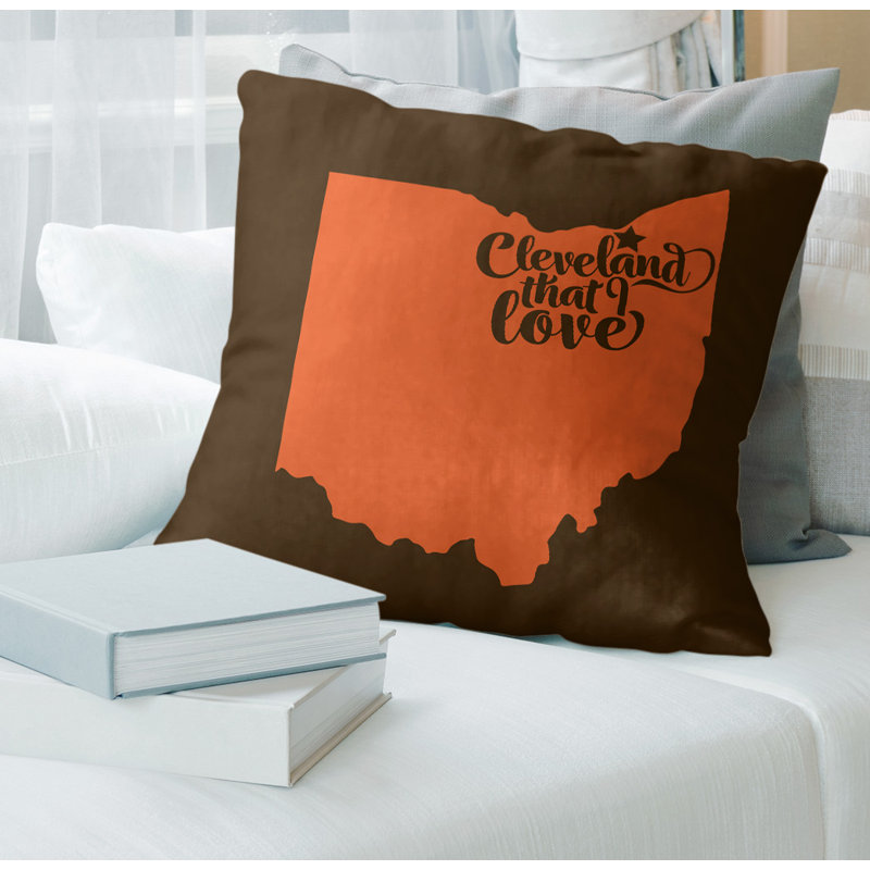 Housse de coussin en cuir cleveland, Cleveland, 20 po x 20 po, Brun / Orange