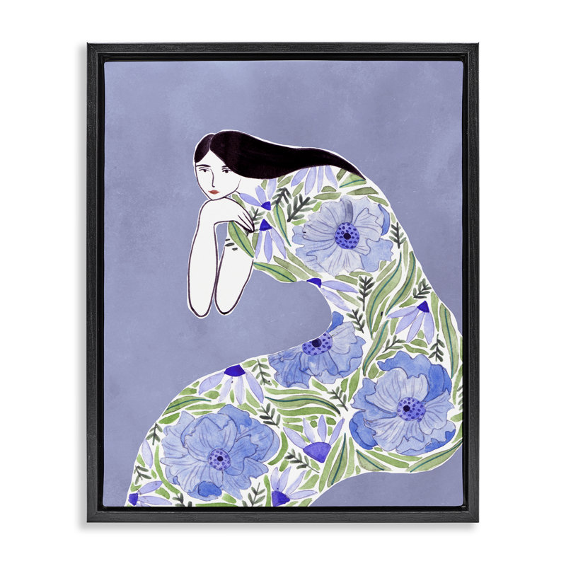  "Blue Floral Dress", art mural encadré par Melissa Wang, Cadre flottant noir de jais, H 21 po x l 17 po
