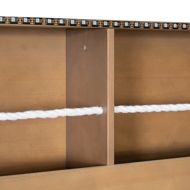 Twin XL Over Queen Bunk Bed With Integrated Shelving, Brown