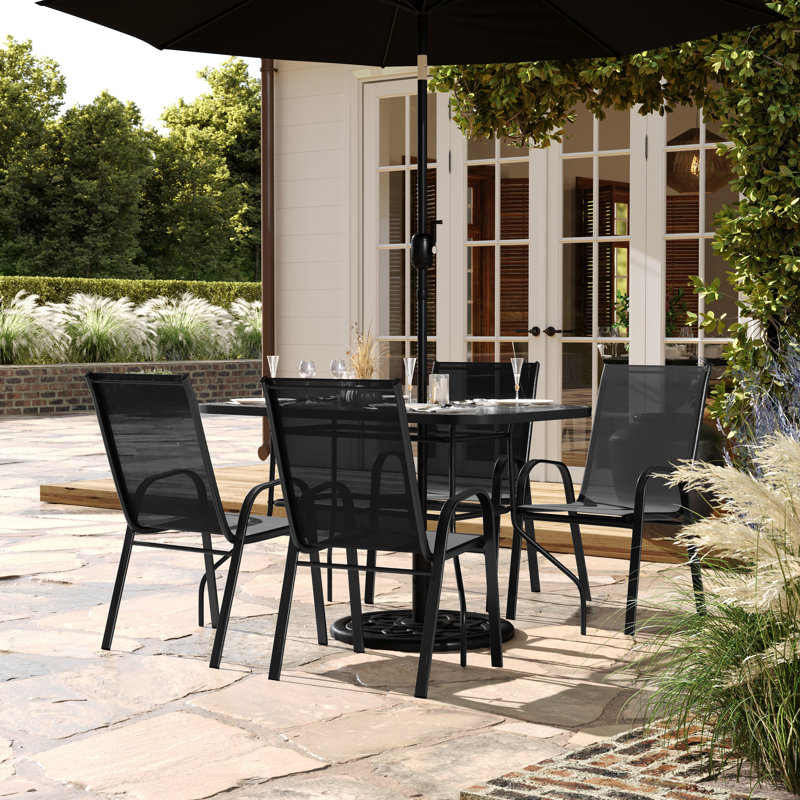 Ensemble repas pour terrasse avec table carrée 4 personnes Buckden, Noir