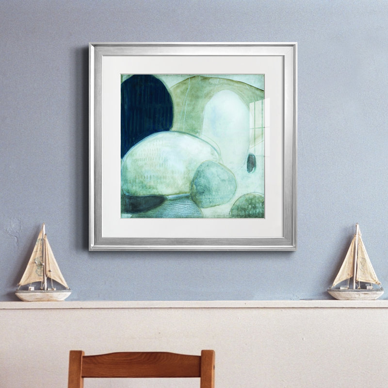 Aucune pierre non retournée - peinture encadrée, Encadrement argenté, H 22,5 po x l 22,5 po x P 1,5 po