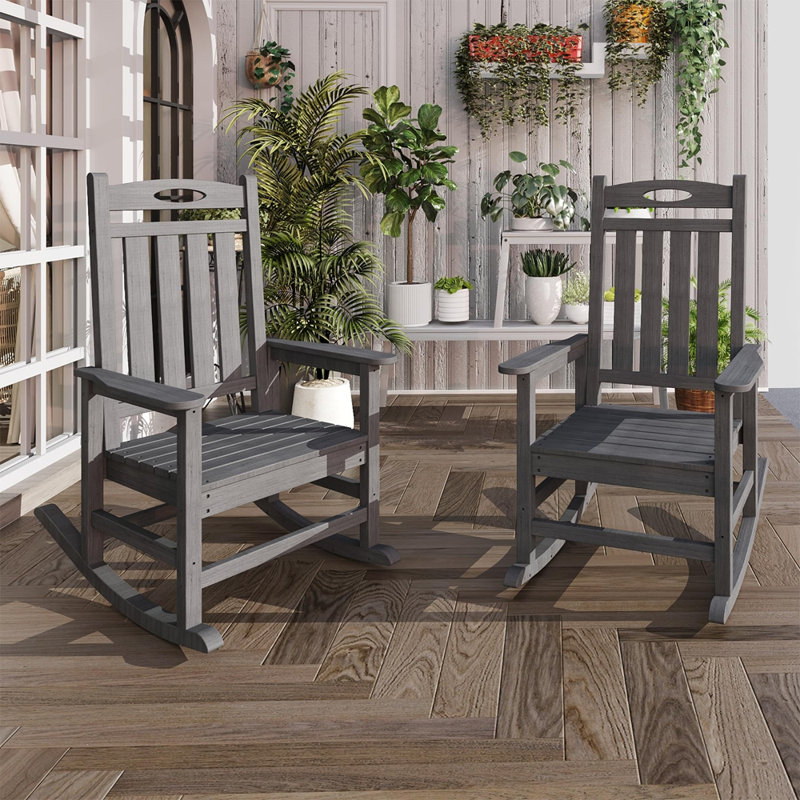 Ensemble de 2 chaises berçantes d'extérieur, Gris