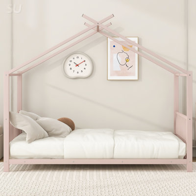 Lit plateforme simple en métal, rose