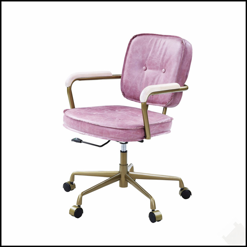 Chaise de bureau ergonomique en cuir fleur Siecross avec coussin épais et fonctions réglables, Rose