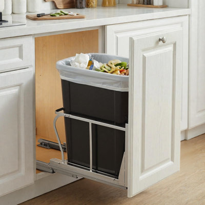 Pull Out Trash Can Under Cabinet, 40 Qt Under Sink Garbage Recycling Bin with Adjustable Slider, Door Mounting Kit, Trash Can Included, Minimum Cabinet Opening 12" W x 18" D