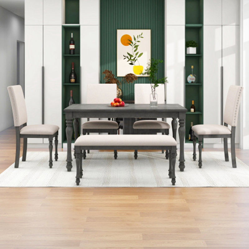 Alexsis Four Leg Dining Set, Gray, Gray, Gray/White
