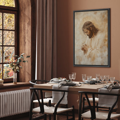 Jesus with Crown of Thorns Canvas Print Wall Art - Christian Religious Decor in Beige for Prayer Room or Hallway
