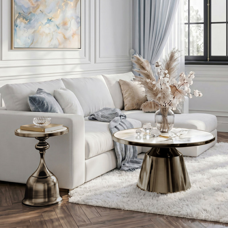 Ensemble de tables basses 2 pièces Cheryll, White/Gold, Gold
