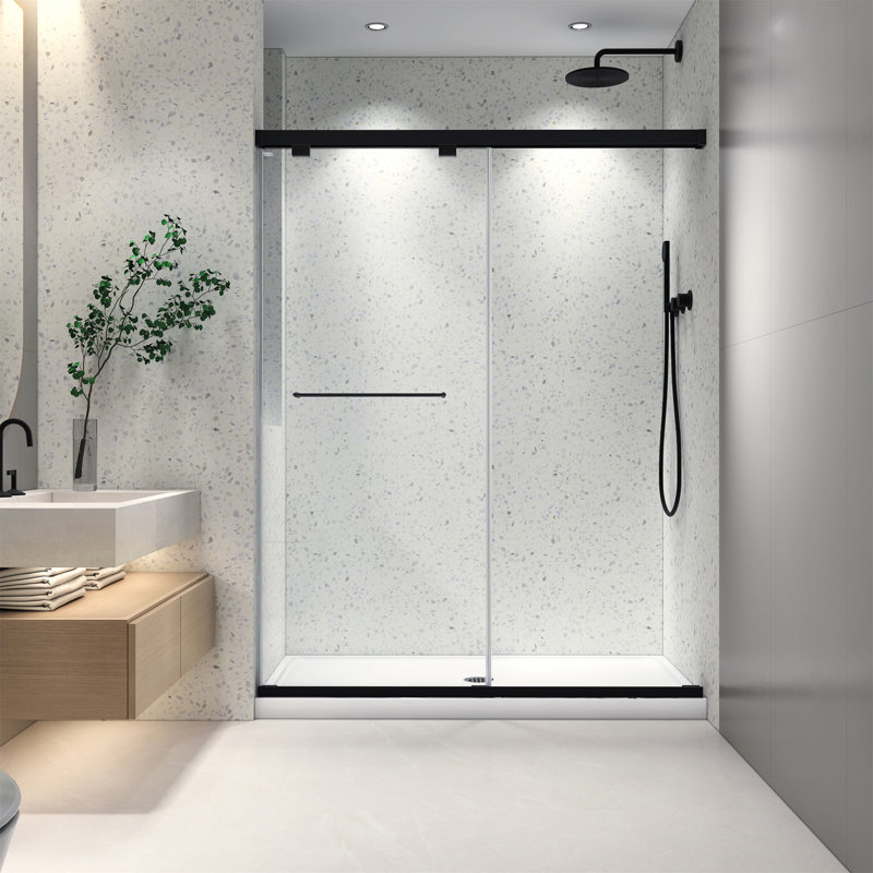 North American Frameless Double Sliding Matte Black Shower Door With Adjustable Soft Closing Function 8Mm Tempered Glass With Nano Easy Cleaning And Stick Explosion-Proof Menbrance
