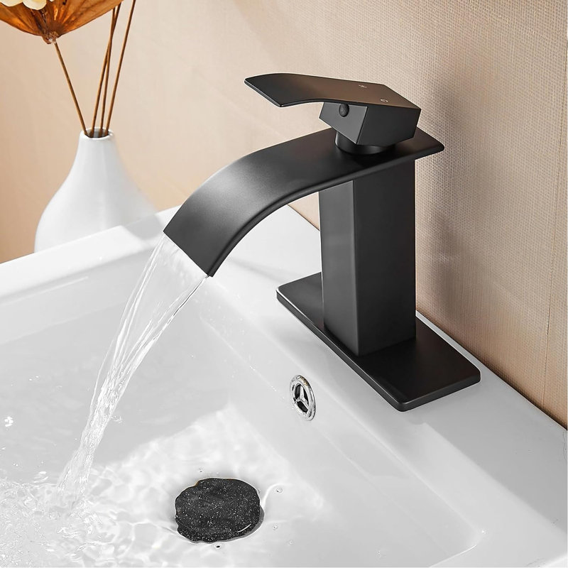 2Pack Single-Handle Waterfall Bathroom Faucet – Lavatory Sink Faucet With Deck Plate & Pop-Up Drain (1 Or 3 Hole Installation, Short Spout Design)