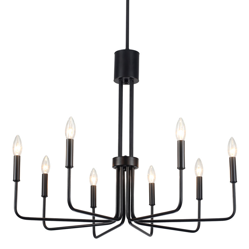 Luminaire suspendu de style lustre minimaliste moderne à 6/8 lumières pour salle à manger Velleda, Noir mat, 8