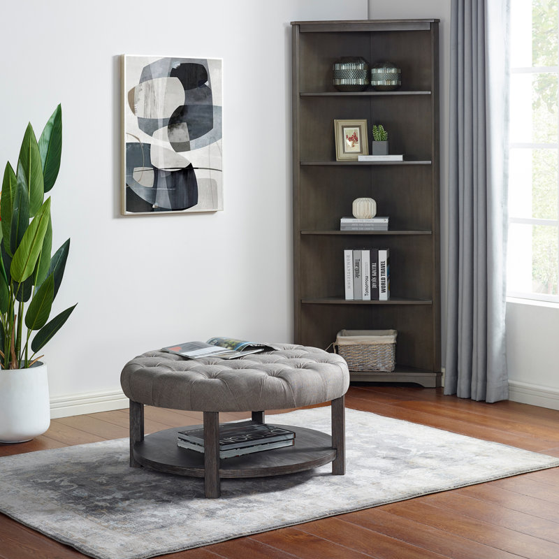 Corto Upholstered Ottoman, Gray, Dark Brown