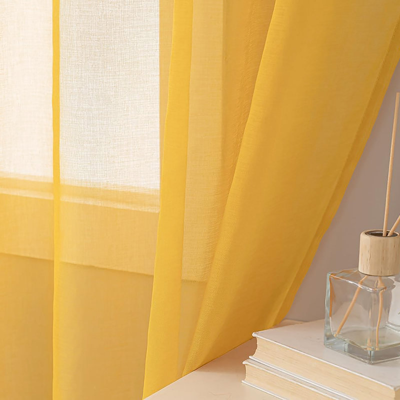 Sheer Window Rod Pocket Curtain Set - 63" Inches Long (2 Panels), Yellow