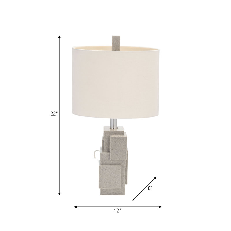 Indeigh Table Lamp Resin Polyresin Geometric Stacked Block Design 22" Gray Non-Woven Fabric Shade Bedroom Living Room Office