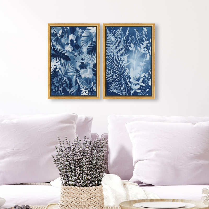 Blue Folliage Set Set by Oliver Gal, 11"H x 16"W, Gold Floater Frame