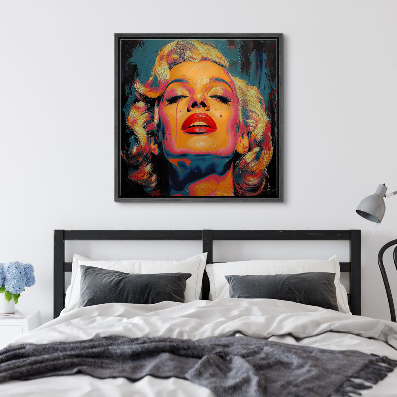 «Pop Urban Street Moody Portrait» par Marilyn Monroe, œuvre d'art sur toile encadrée, Cadre noir, H 24 po x l 24 po