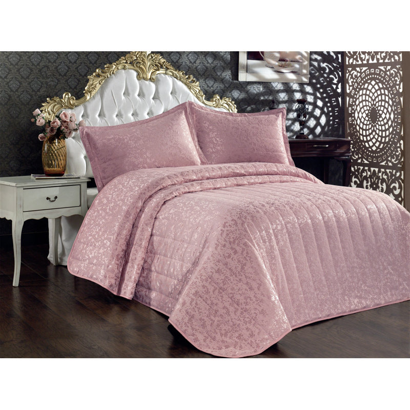 Cotton Floral Coverlet Set, Pink