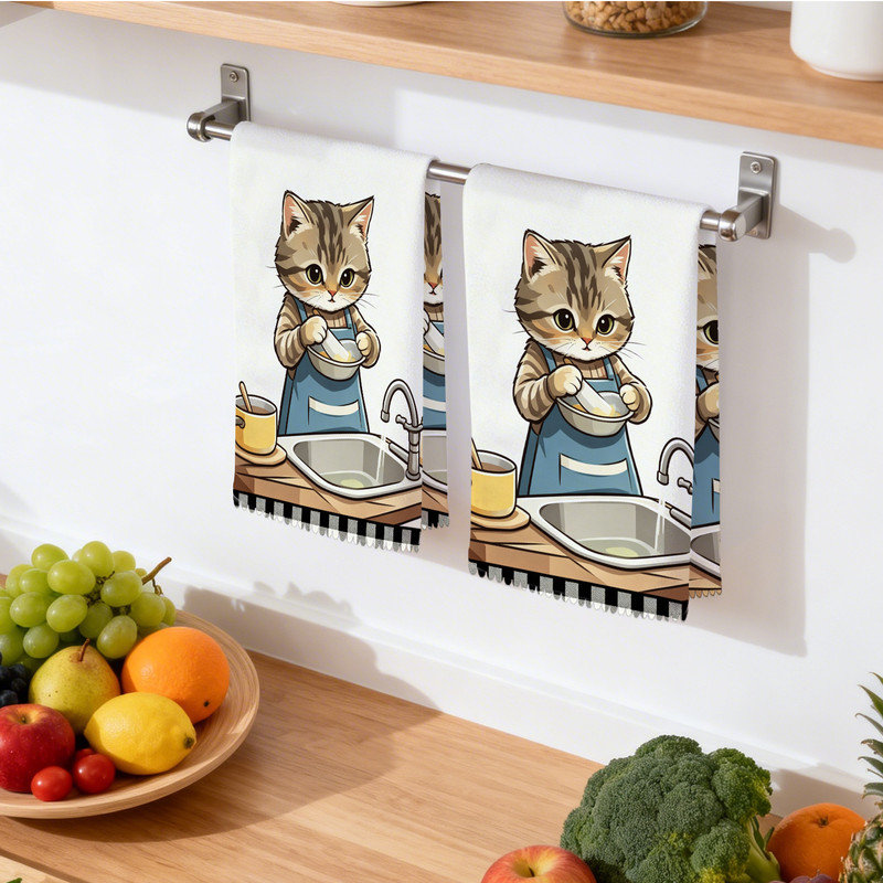 Torchons de cuisine en microfibre JYK, linges à vaisselle réutilisables absorbants, résistant à la décoloration, 16 po x 24 po, plat de cuisson pour chat