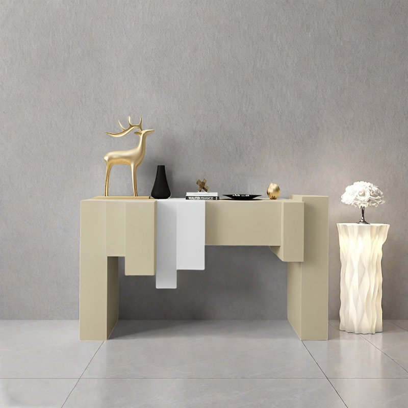 Modern Minimalist Art Design Console Table, White/Khaki, 35.43" H x 47.24" W x 15.75" D