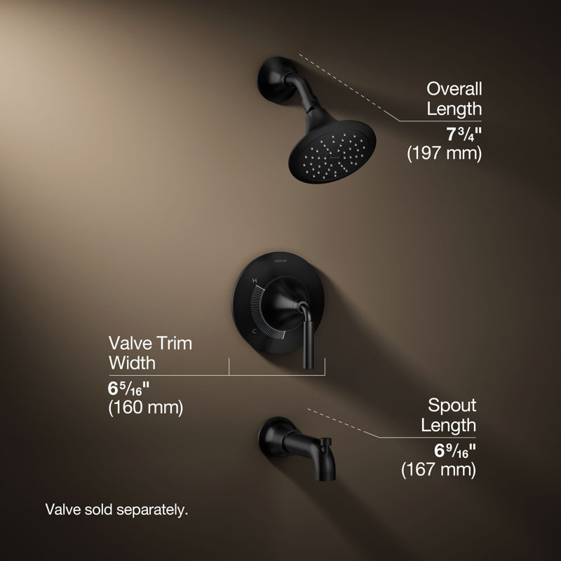 Ensemble de garniture de robinet de baignoire et douche à pression équilibrée Tone Rite-Temp 1,75 GPM, Noir mat