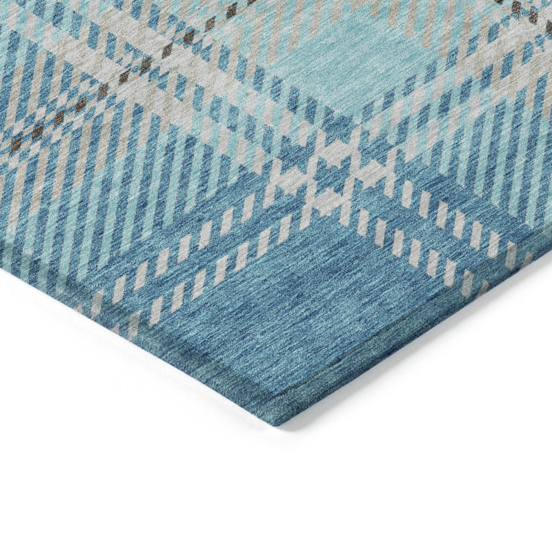Tapis intérieur / extérieur 8 pi x 10 pi bleu sarcelle gris et brun lavable
