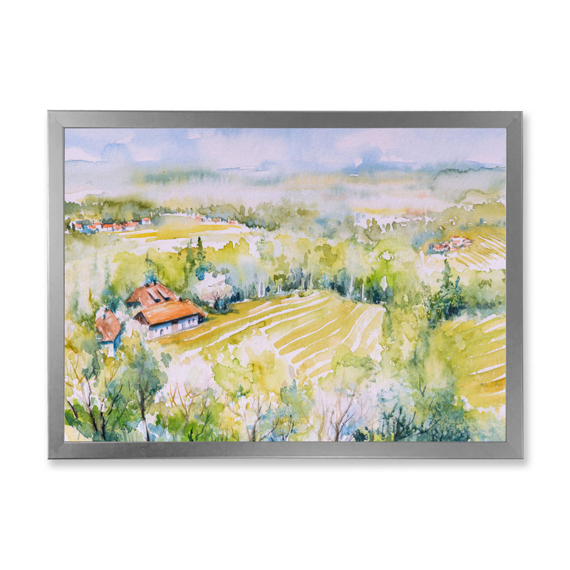 Blossoming Green Fields in Countryside - Peinture sur toile, Toile encadrée argentée, H 24 po x l 32 po x 1,5 po