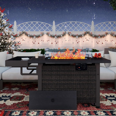 52 Inch Outdoor Fire Pit Table, 50000 Btu Propane Fire Table With Lid & Cover