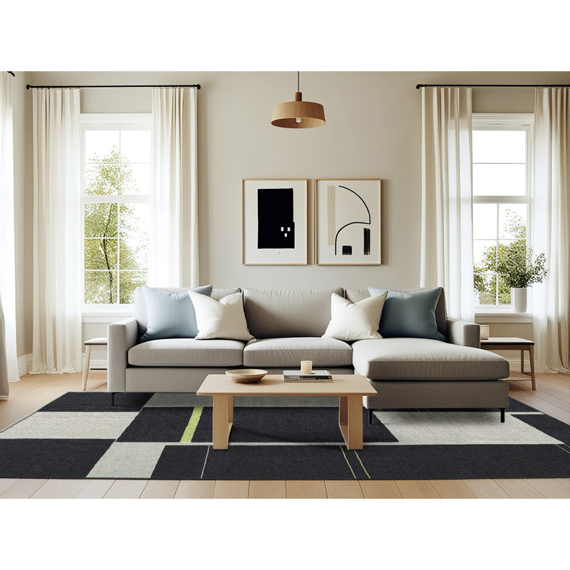 Tapis abstrait noir / gris, Rectangle 6 pi x 9 pi