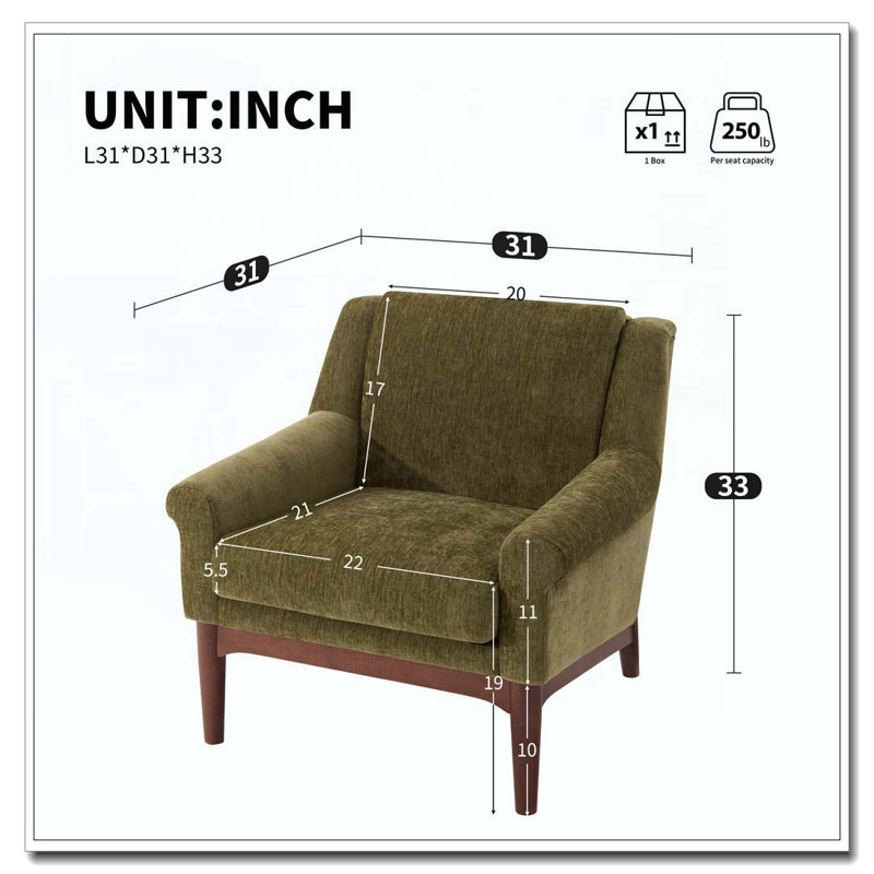 Chaise d'appoint moderne avec accoudoirs évasés, Vert