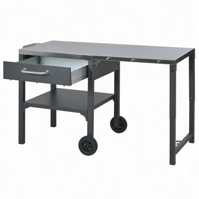 Chariot de cuisine pour l'extérieur avec chariot pliable et plateau de rangement