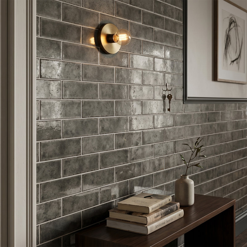Carrelage mural gris brillant Titan Smoke 4 "x 12" Subway