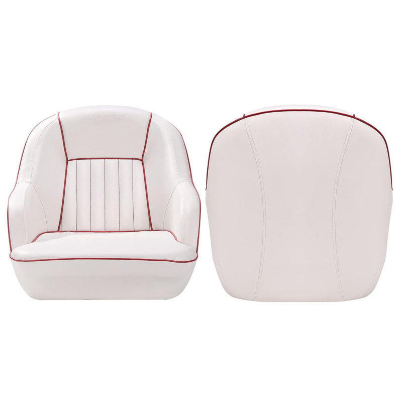 Fauteuil capitaine de bateau passepoil avec dossier ergonomique et mousse de compression épaisse, Blanc / Bourgogne