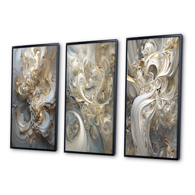 " Fractal Whirl In Retro Gold And White I " by Designart 3 - Pieces