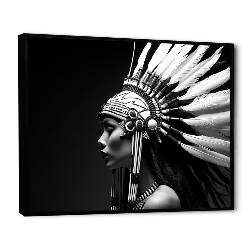 Femme esprit noir et blanc sur toile, Cadre flottant noir, H 30 po x l 40 po x P 1,5 po