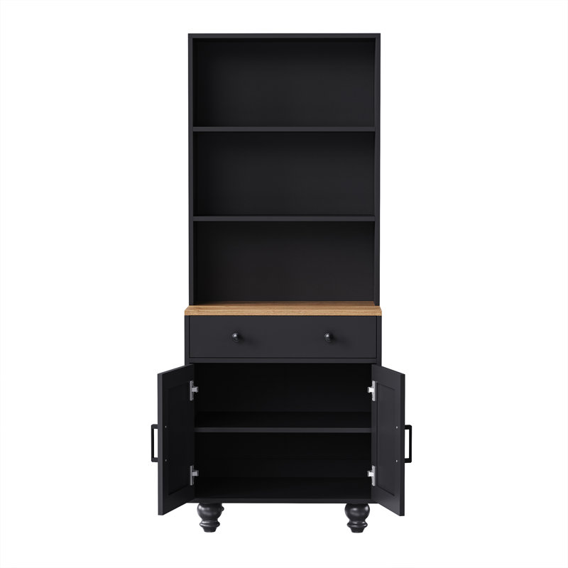 Farmhouse Storage Cabinet With 4 Solid Wood Gourd-Shaped Legs, Modern Kitchen Pantry Cabinet With Adjustable Shelves, 5 Tier Bookshelf With Drawer For Living Room
