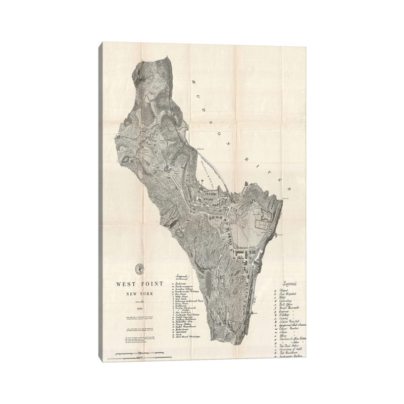 West Point, New York Map, 1883 by Dan Sproul - Wrapped Canvas Print, 20.32 cm H x 30.48 cm W