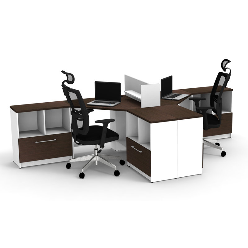 Benching Desks Teamwork Corner Desk Collaboration Furniture Model 46F6ADD8D50C46DB9E121E58CA6728BB 7Pc Group Contemporary White/Espresso Colour. Seating Not Included