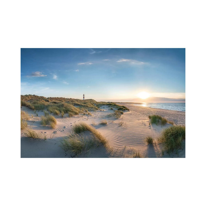 Dune Landscape with Lighthouse at Sunset, North Sea Coast, Sylt, Germany 1 Piece Wall Art on Canvas, Wrapped Canvas