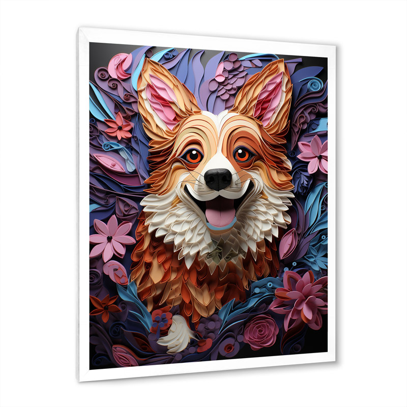 Corgi Charm - chien, art mural sur toile, Cadre photo blanc, H 20 po x l 12 po x P 1 po